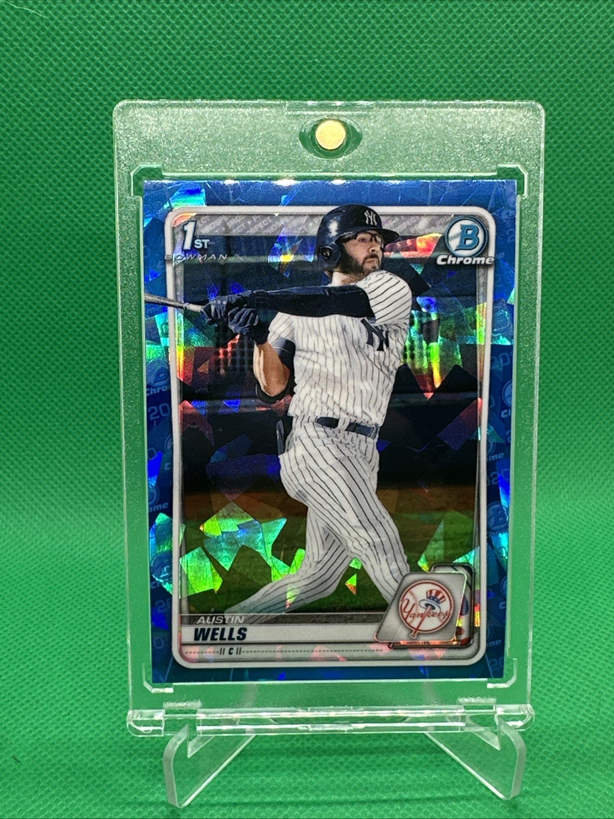 2020 Bowman Chrome Sapphire Austin Wells 1st Bowman Blue Cracked Ice Refractor