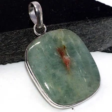 925 Silver Plated Aquamarine Ethnic Pendant Handmade Jewelry Size 2" GW