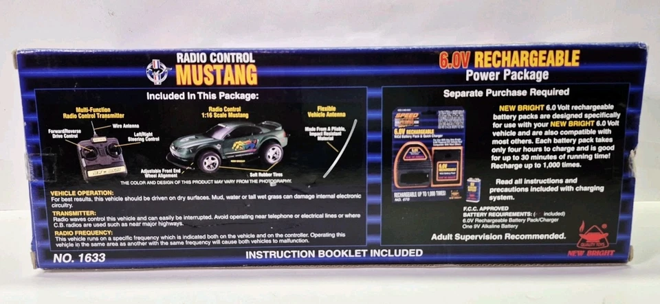 1998 Винтажный новый яркий No 1633 RC Mustang GT черный масштаб 1:16 новый из старых запасов - Изображение 3 из 4