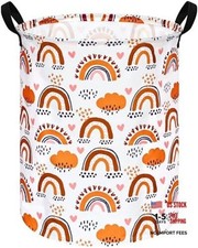 19.7" Round Kids Laundry Basket Gift Basket Storage Laundry Hamper Baby Rainbow