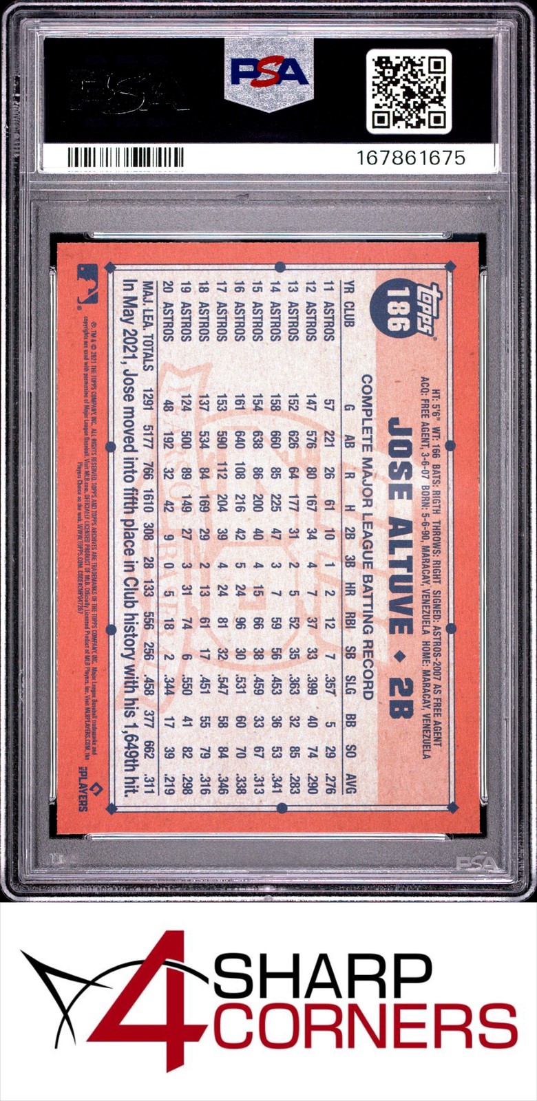 2021 TOPPS ARCHIVES #186 JOSE ALTUVE POP 3 PSA 10 view 2