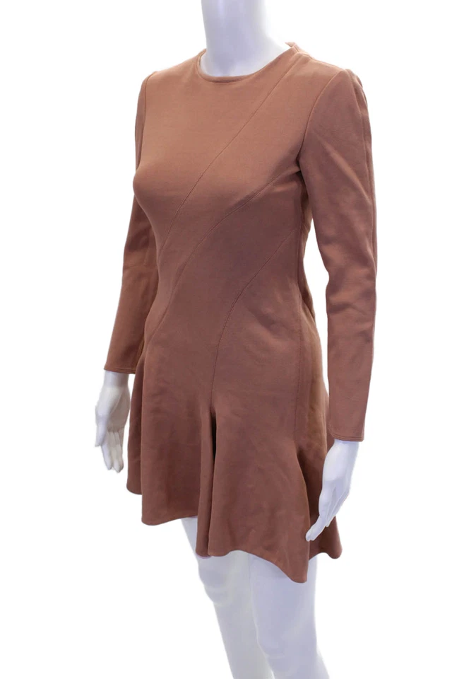 Carven Womens Round Neck Long Sleeve Fit & Flare Midi Dress Orange Size EUR 34 - Image 2 of 4