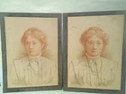 Pair of signed antique sanguine chalk drawings   PORTRAITS OF SAME LADY
