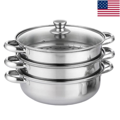 #ad #ad 3 Tier Food Steamer with Lid Steamer Stainless Steel for Vegetables Seafood Soup $27.36