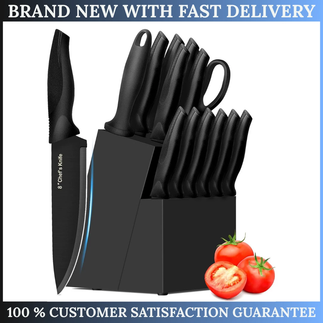 Knife Set, 14-Piece Kitchen Knife Set with Block Wooden German Stainless Steel