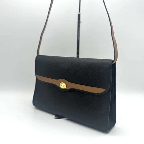 Sac bandoulière Dior pochette vintage cuir noir authentique