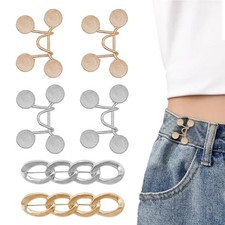6 Set Pant Waist Tightener Buttons Pins for Loose Jeans Reusable GOLD SILVER