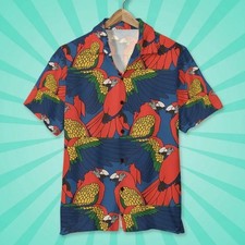 Parrot Hawaiian Shirt, Aloha Shirt, Yellow Flower Pattern