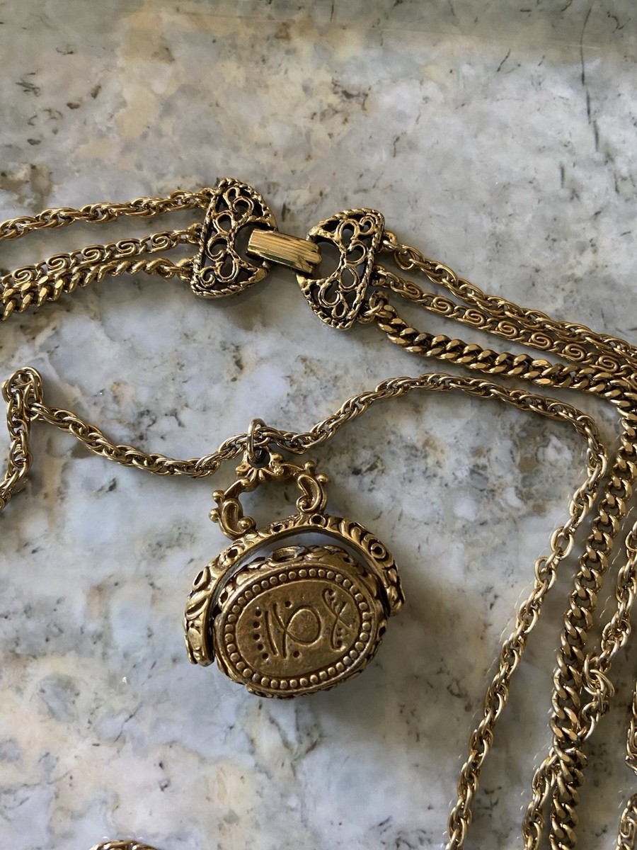 GOLDETTE Vintage Gold Tone Necklace 3 Tier View 2