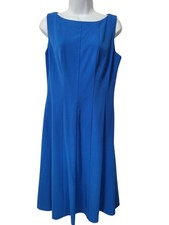Chaps Dress Womens 8 Blue Sheath Midi Back Zip Sleeveless Slimming Knit Career