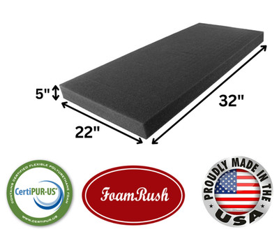 FoamRush  22'' x 32'' Charcoal High Density Upholstery Foam Wheelchair Cushion USA