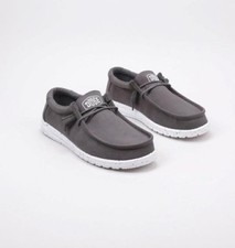 HEY DUDE SIZE 12 M DARK GREY WALLY SLUB CANVAS LIGHTWEIGHT LOAFERS 40009-029 NEW