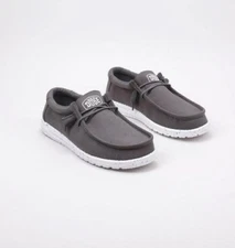 HEY DUDE SIZE 12 M DARK GREY WALLY SLUB CANVAS LIGHTWEIGHT LOAFERS 40009-029 NEW