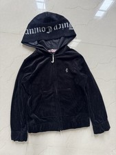 Girls Juicy Couture Track Jacket Full Zip Hooded Black Velour Soft Size 7