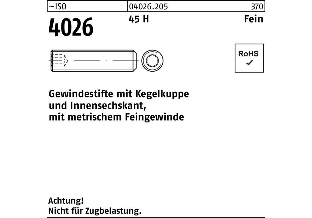 Рейхерный подъемник ISO 4026 Kegelkuppe/Innen-6-kant M16 x 1,5 x 25 45 H