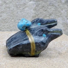 Zuni Fetish-Native American-Serpentine Miniature PAIR OF CROWS-Tim Lementino