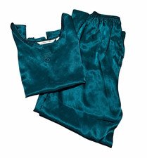 Victoria's Secret Women's Emerald/Teal Satin Pajama Pant Set Size Medium