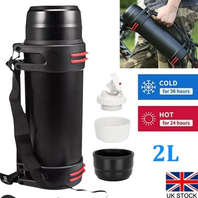 2L Thermos Flask Stainless Unbreakable Vacuum Handle Drinks Bottle Leak-Proof UK