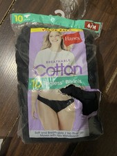 Hanes Women's Breathable Cotton Tagless Bikinis 10 Pack Size 6 M Sealed Black