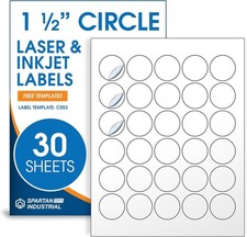 1.5" Printable Round Labels for Laser and Inkjet Printers Circle, White