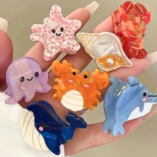 Acetate Ocean Animal Hair Clips Women Non Slip Summer Beach Crab Starfish Whale
