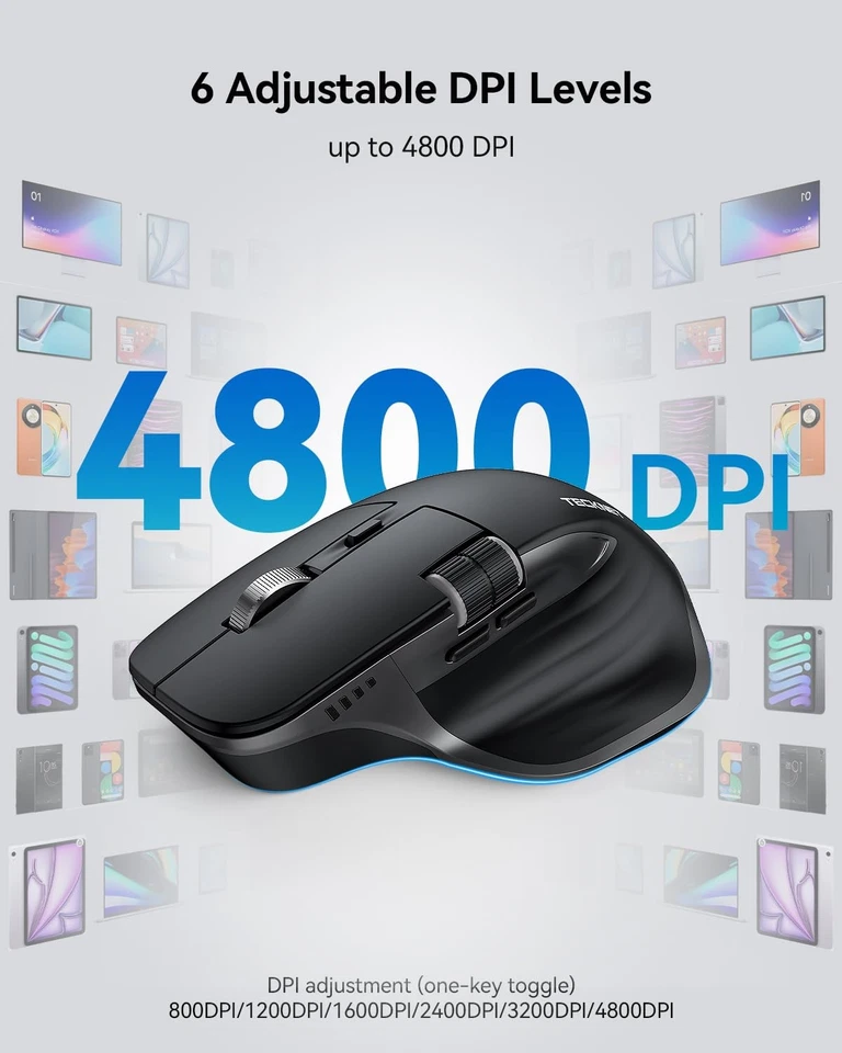 TECKNET Wireless Mouse, Bluetooth Mouse BT5.0/5.0  2.4G Rechargeable 4800 DPI... - Image 3 of 4