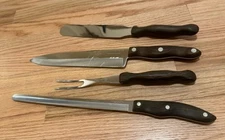 Set Of 4 CUTCO Brown Orange Swirl 2 Knives 1025 1024 Spatula 1028 & Fork 1026