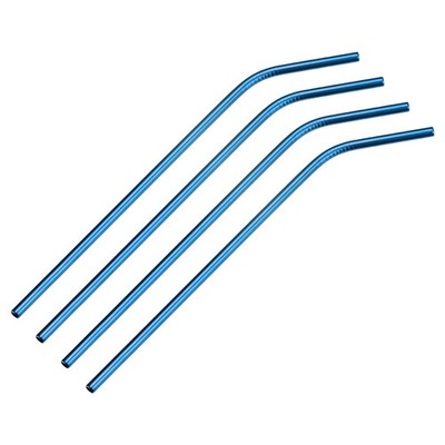 Reusable Metal Straws 4Pcs, Stainless Steel Bent Straw 10.4'' Long - Blue