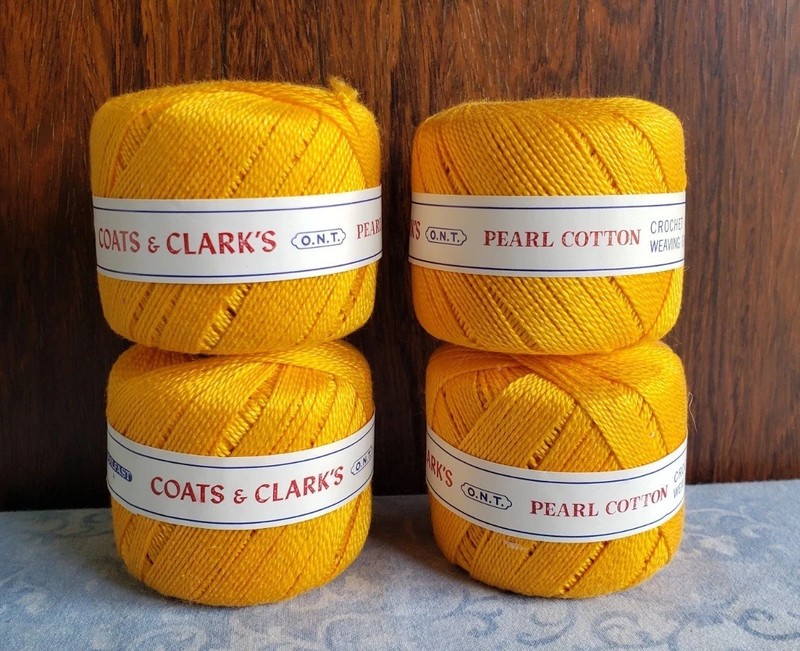 Vtg LOT 4~Coats & Clark Pearl Cotton ONT Thread~yellow orange #11~Size 5~50 yds