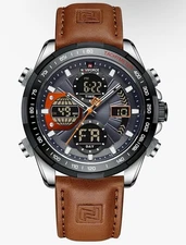 NF Digital Watches Analog Quartz Leather Wristwatch