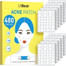 LitBear Pimple Patch Bulk, 480 Patches 3 Size Acne Patches for Face, Hydrocolloi