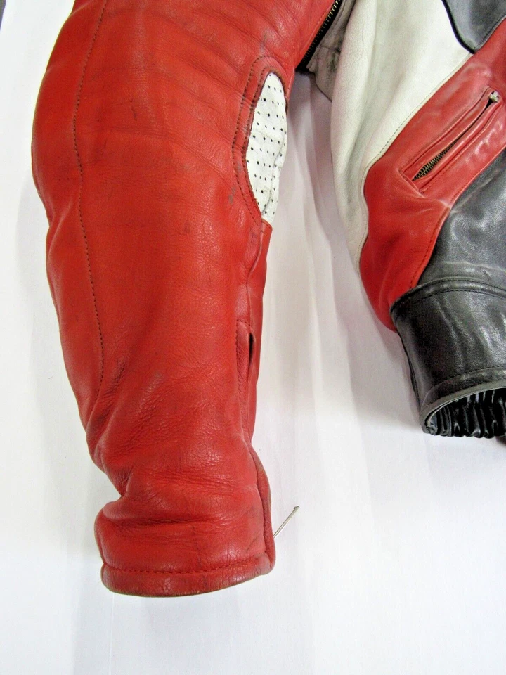 90's RED & BLACK First Gear Leather Motorcycle Ride Jacket Hein Gericke Sz 46 HO - Image 3 of 4