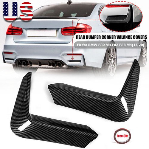 FOR 2015-20 BMW F80 M3 F82 F83 M4 CARBON LOOK REAR BUMPER CORNER VALANCE COVERS - Picture 1 of 10