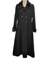 Womens Zoe Black Uk 10 Cashmere Blend Faux Fur Trim Long Double Breated Coat