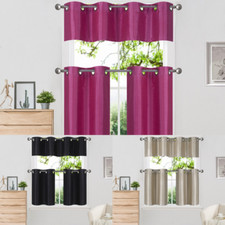3PC THICK KITCHEN LIVING ROOM GROMMET WINDOW CURTAIN TIER VALANCE SET K7