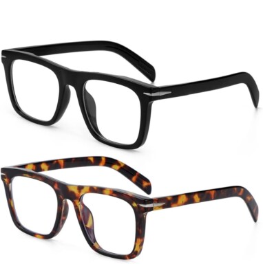 NIDOVIX Trendy Square Blue Light Blocking Glasses 2 Pack Black & Tortoise