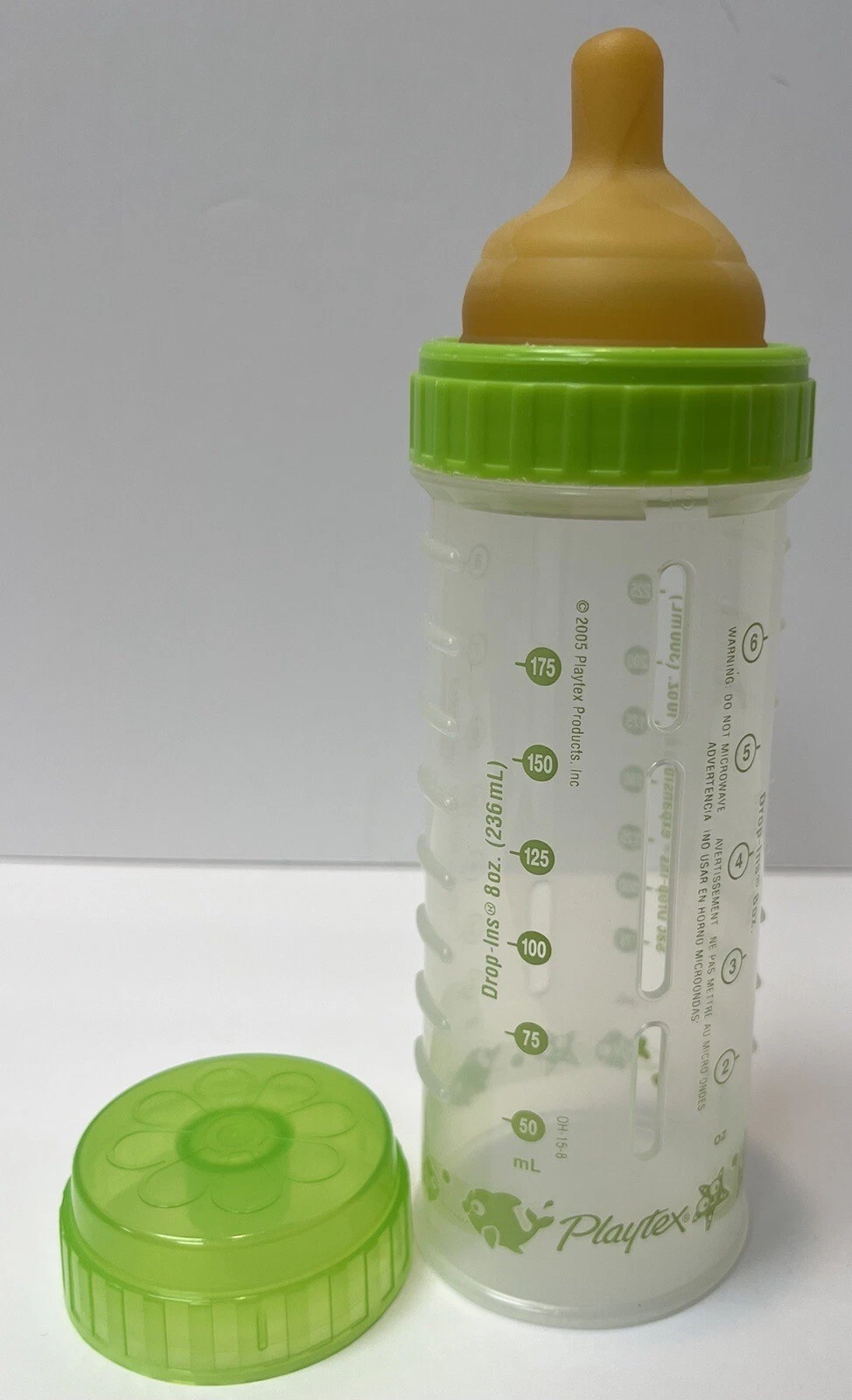 Vtg Playtex Nurser Round Top Nipple Drop In 8oz Green Baby Bottle FREE SHIPPING