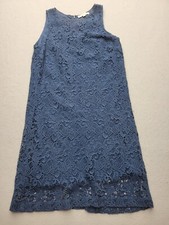 Loft Women Dress 12 Blue A-Line Sleeveless Knee Length Lace Cotton Casual Party
