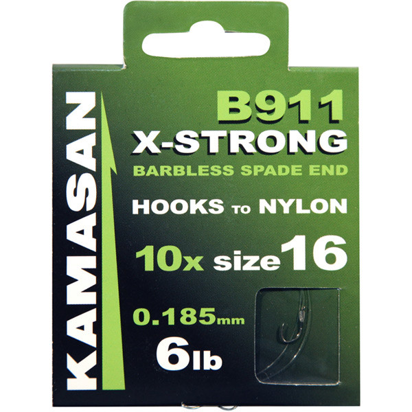 KAMASAN B911 XSTRONG BARBLESS SPADE END FISHING HOOKS TO NYLON ALL