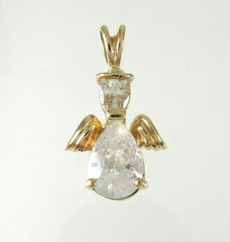 Ciondolo angelo in argento sterling .925 e oro giallo 14 kt con zirconi pera