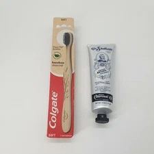 Dr Sheffields Activated Charcoal Toothpaste and Colgate Bamboo Soft Toothbrush