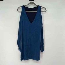 NWT Friends + Lovers Mel Shift Mini Dress Womens Sz S Blue Cold Shoulder V Neck