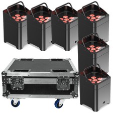 6Pcs Wireless Par Light 6x18W RGBWA UV Stage Light with WiFi APP Control w/Case
