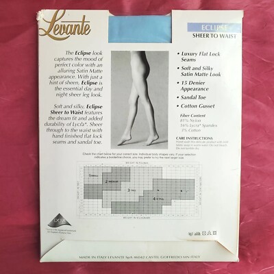 Italian Levante Eclipse Support 15 Pantyhose/Tights Sheer Satin Blue Size Small 