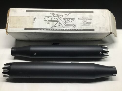 RC Components Black 3” Excalibur Eclipse Tips Slip-On Exhaust For Harley Dyna - Picture 2 of 11