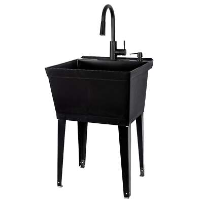 Tehila Utility Sink with Black Pull-Down Faucet 19 Gallon - Black