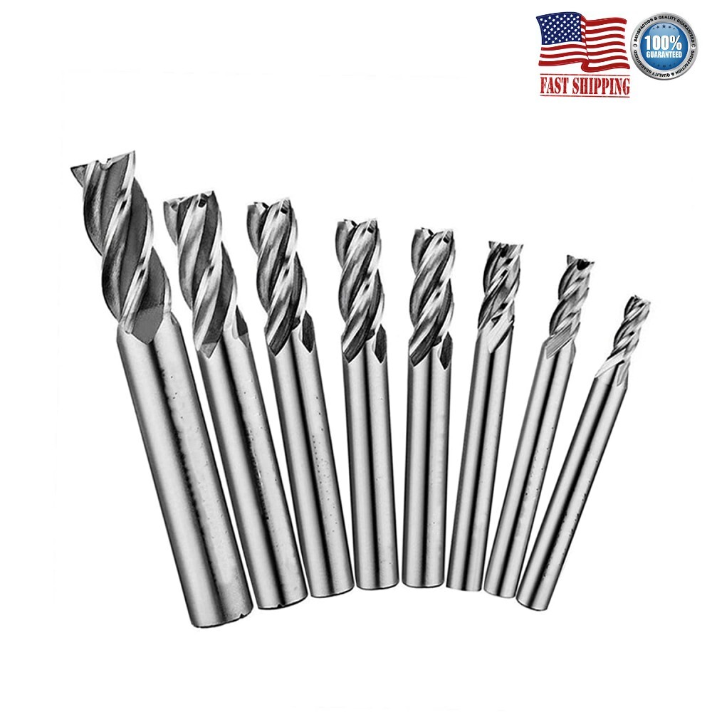 2 Sets HSS CNC 4 Flute Spiral Bit Carbide End Mill Cutter 1/8