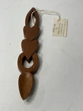 Folk Art Carved Wood Heart Spoon Chain