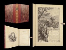1876 Robinson Crusoe Adventures Daniel Defoe Shipwreck Illustrated FINE BINDING
