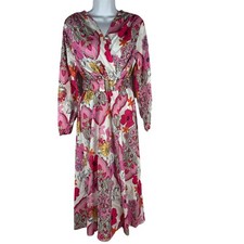 Womens Vintage Style Floral Long Sleeve Dress With Belt - Size S